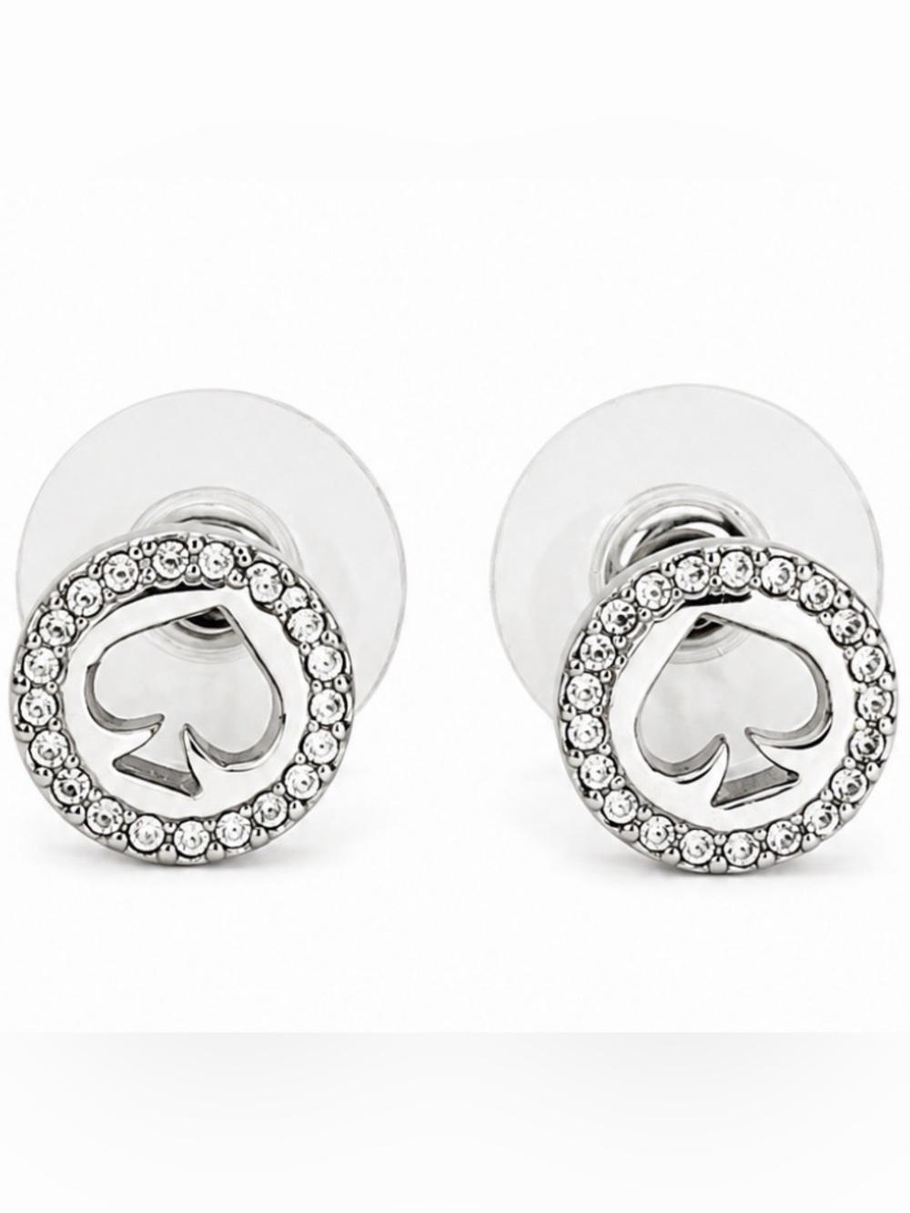 kate spade silver spade logo crystal halo stud earrings
